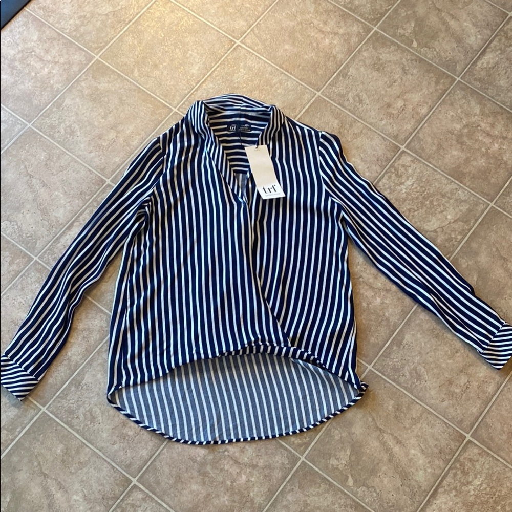 Zara Blue and White Striped Button Down Shirt